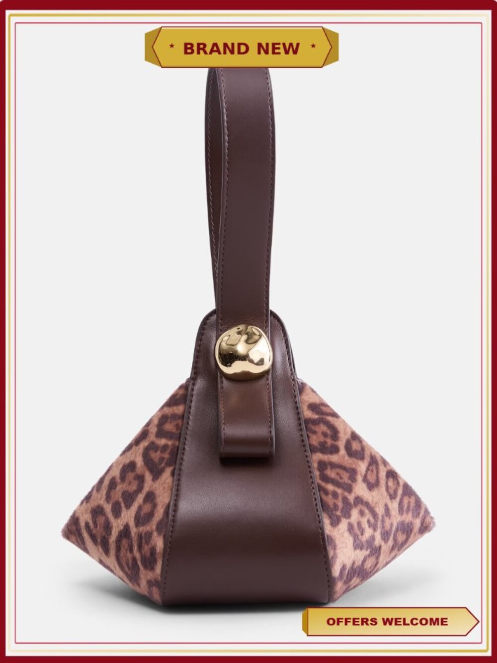 Faux Suede Mini Wristlet Handbag with Gold-Tone Hardware
